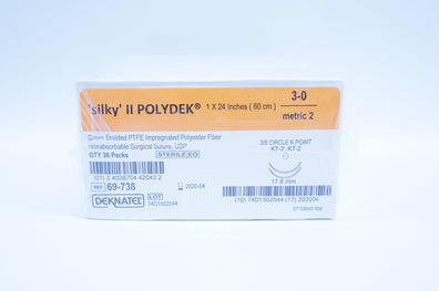 Teleflex 69-738 3-0 Deknatel KT-2, KT-2 17.8mm 3/8c, 1 X 24inch (x) - Box of 36 Packs